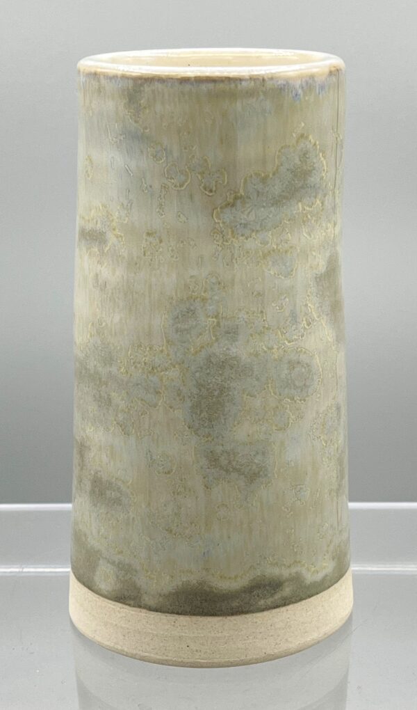 Medium Cylindrical Crystalline Glazed Gray Stoneware Vase