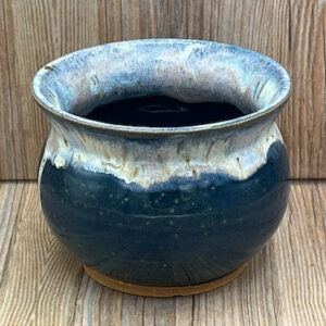 Medium Navy and White Stoneware Flowerpot