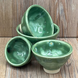 Small Green and Aqua Speckled Stoneware Bowls, Set of 4