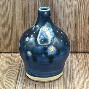 Small Dark Blue Speckled Stoneware Bud Vase