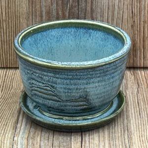 Small Blue and Olive Ripple Stoneware Flowerpot