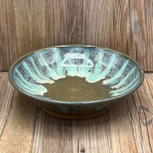 Medium Turquoise Striped Stoneware Bowl