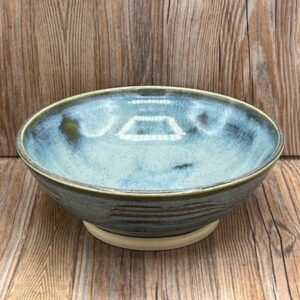 Medium Blue and Olive Ripple Stoneware Bowl